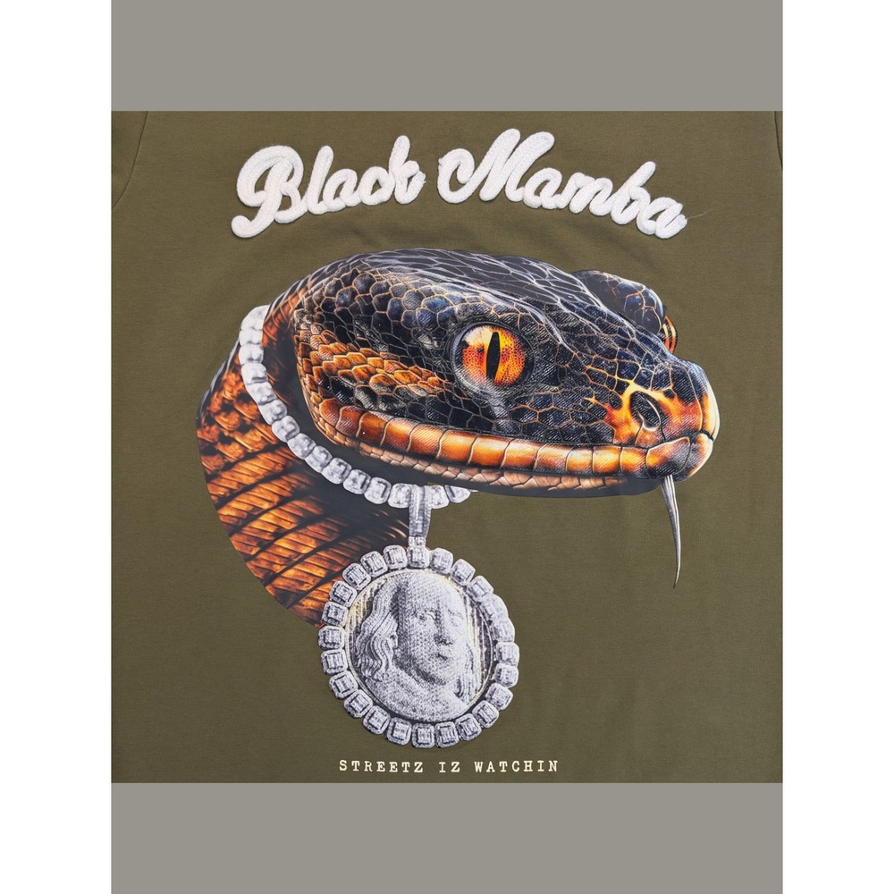 Black Mamba Snake Graphic Tee Olive Streetwear Shirt Mens Small